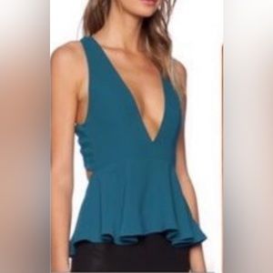 Lovers + Friends Criss Cross V-Neck Halter in Turquoise